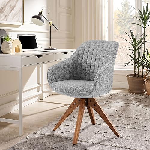 Zouron Silla decorativa moderna de mediados de siglo con patas de madera, silla giratoria tapizada sin ruedas, sillón de acento lateral para espacio