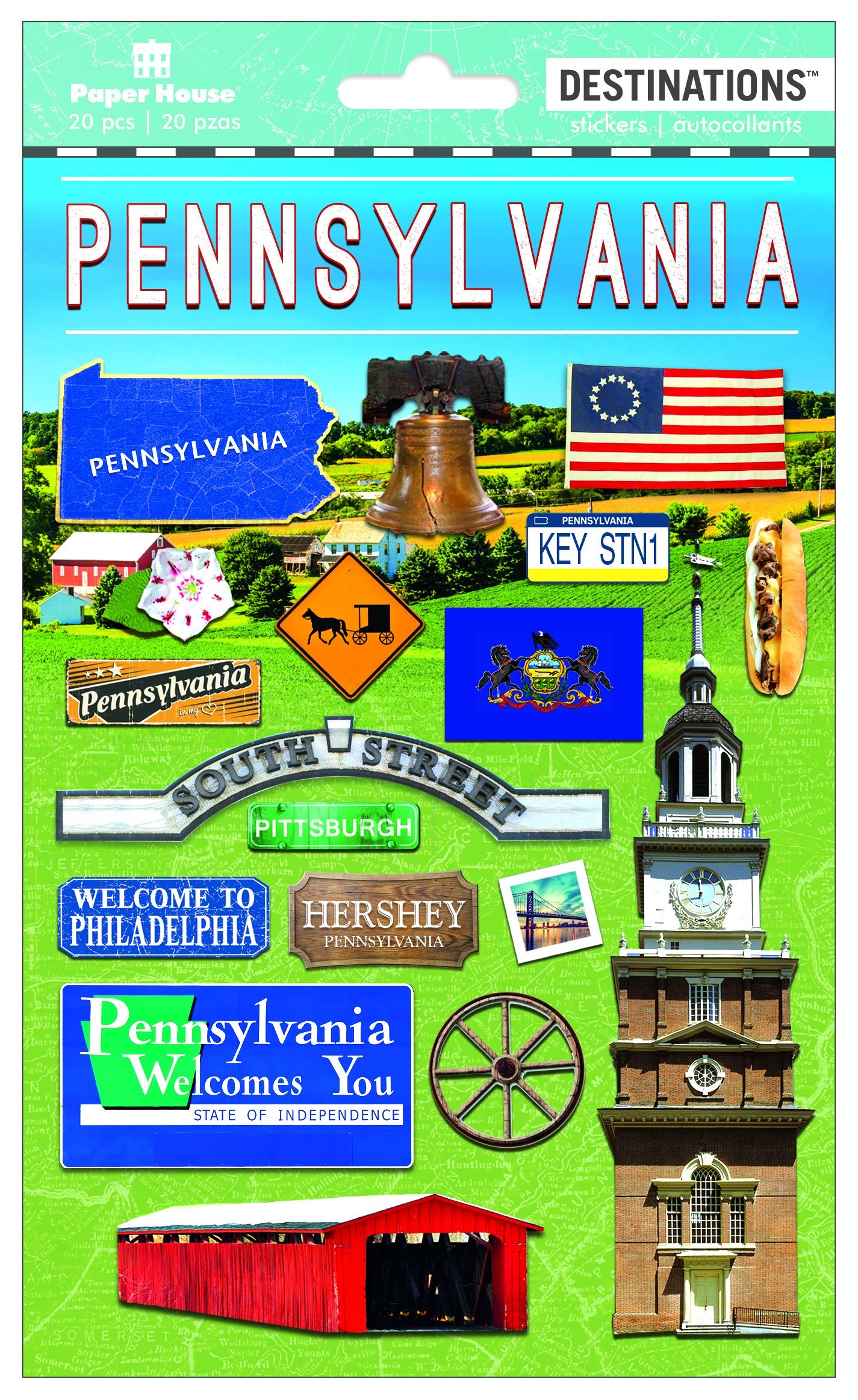 Paper House Productions Travel Pennsylvania 2D Stickers, 3-Pack