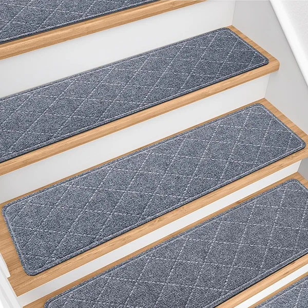 DailyCuddles Stair Treads for Wooden Steps 15 PCS - 8’’ x 30’’, Non Slip Stair Runner, Machine Washable Stair Rugs Strips for Kids Pets and Elderly, Indoor Carpet for Stairs (Grey)