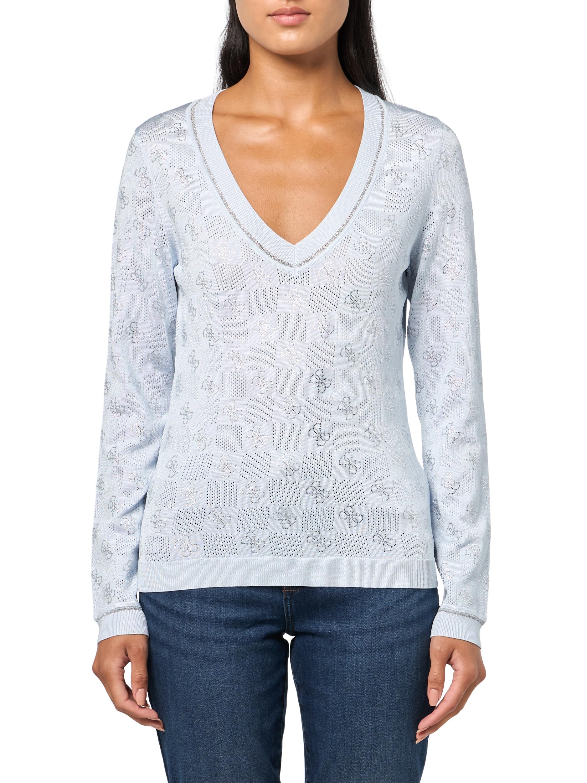 GUESS Womens Long Sleeve Rosie 4g V-Neck Sweater