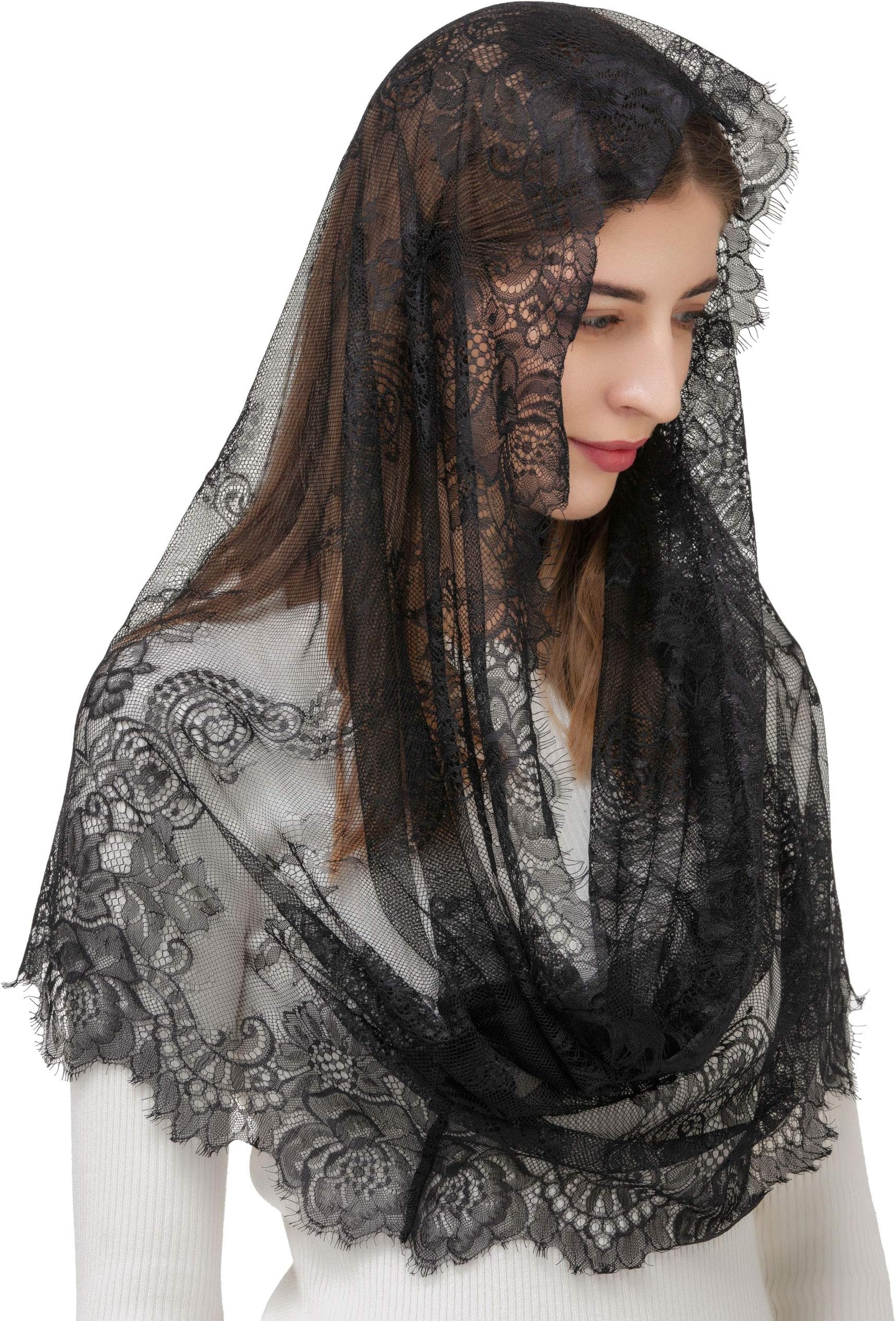 Spanish Style Lace Traditional Vintage Inspired Infinity Shape Mantilla Veil Latin Mass Head Covering