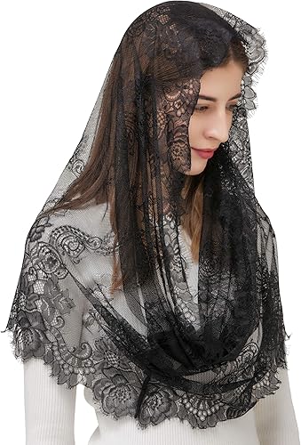 PAMOR Estilo Español Encaje Tradicional Vintage Inspirado Infinito Forma Mantilla Velo Latino Masa Cabeza Cubierta