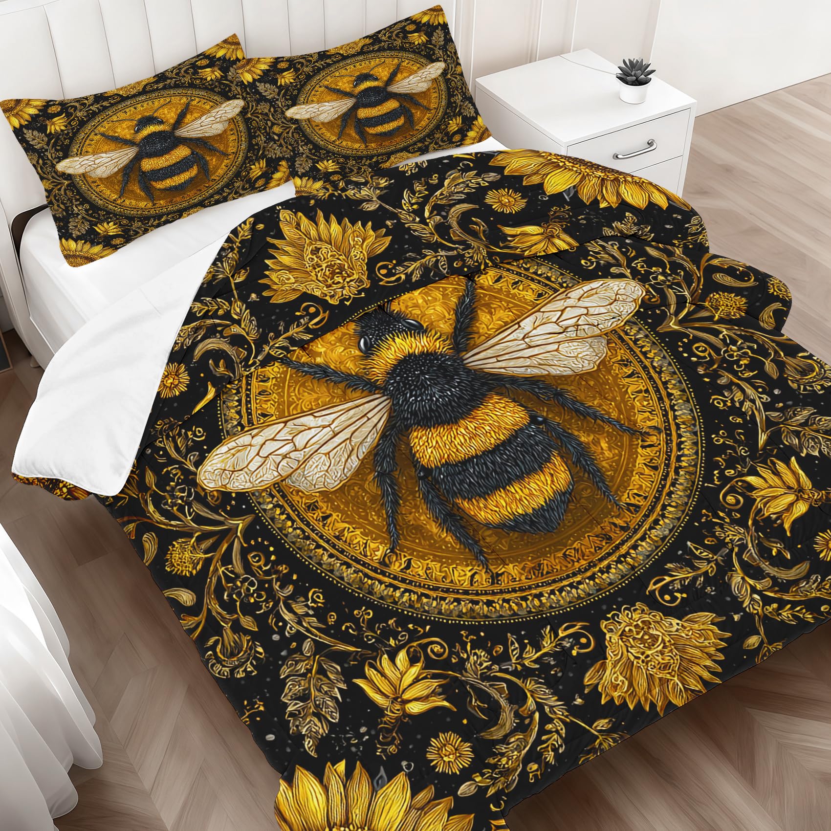 Couette 4 saisons lavable en machine au motif Boho Fleurs pour grand lit