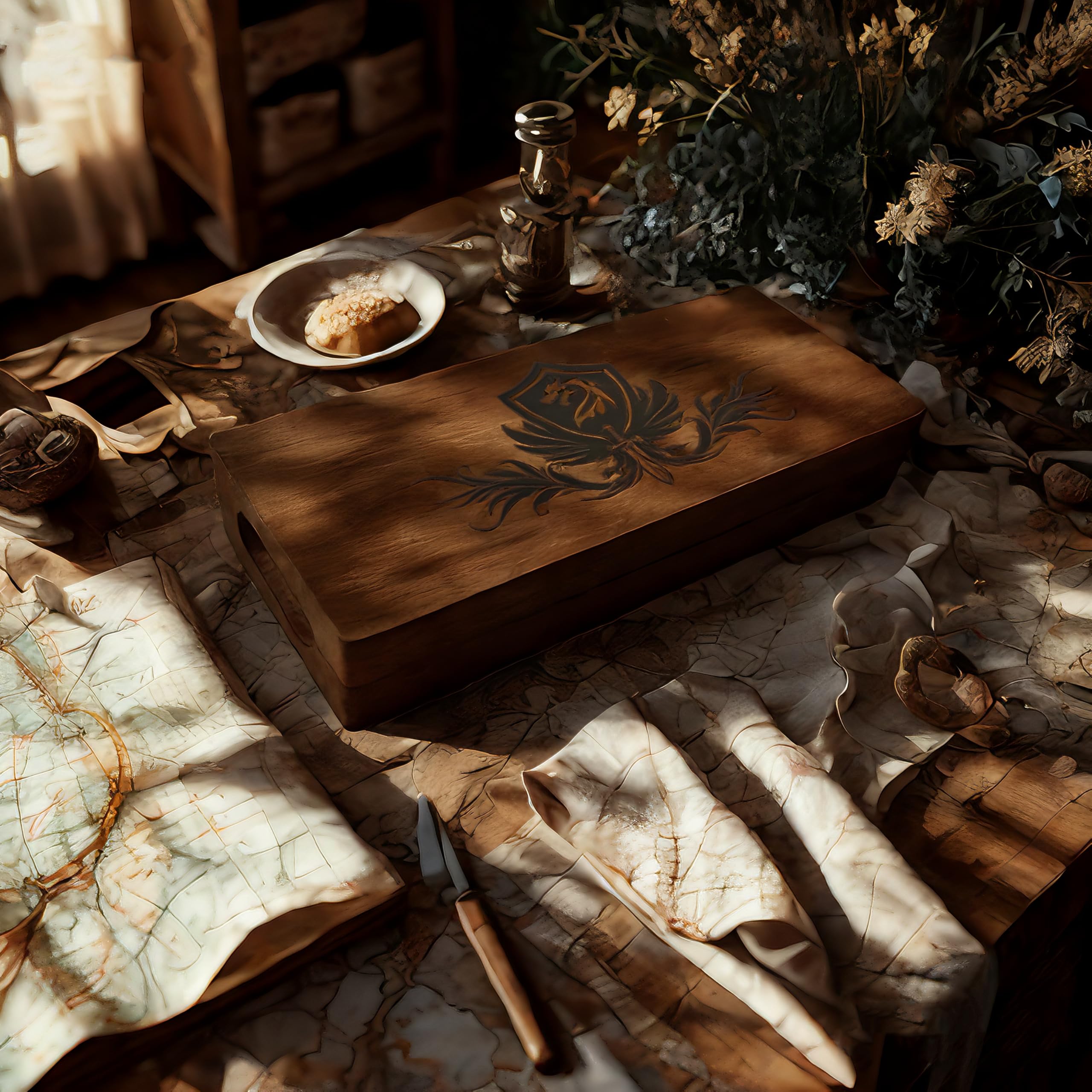 Würfelbox Holz Dice Box DND Würfelbrett 24x10 cm Würfelunterlage mit Würfelteller Würfelschale und Vorratsbehälter ideal für Dungeon and Dragon(D&D)