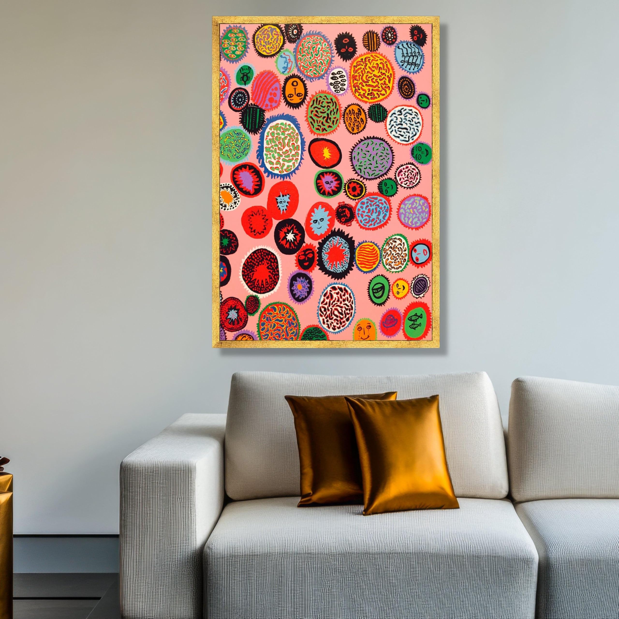 XINBAO Yayoi Kusama Canvas Colorful Abstract Circles Wall Art Modern Pop Decoration Home Canvas Printing (70x100cm / Inner Frame)
