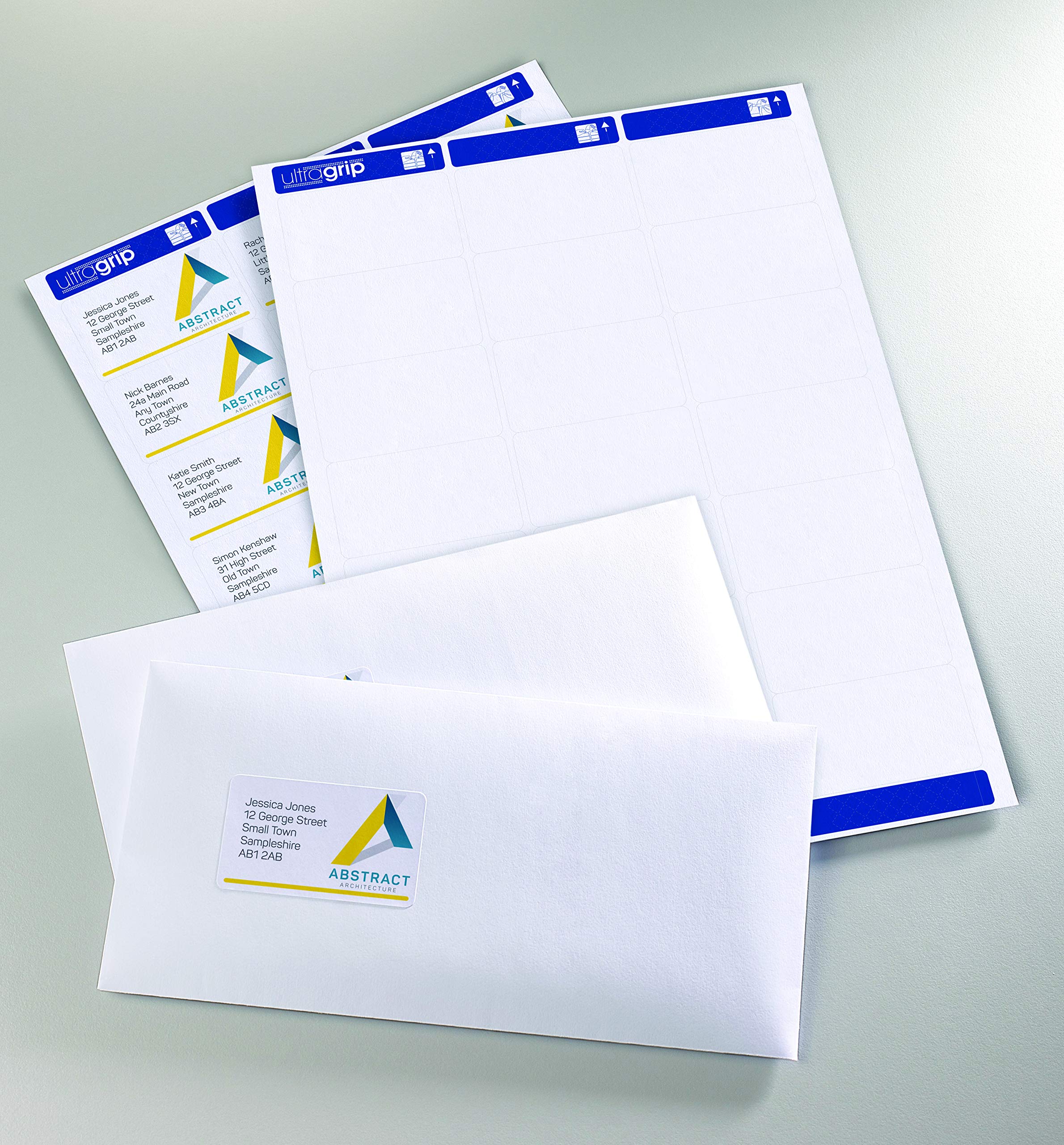 Avery España L7162-100 - Etiquetas adhesivas blancas ideales para para envios paquetes, imprimibles, medida 99.1 x 33.9 mm, Caja de 1600 etiquetas