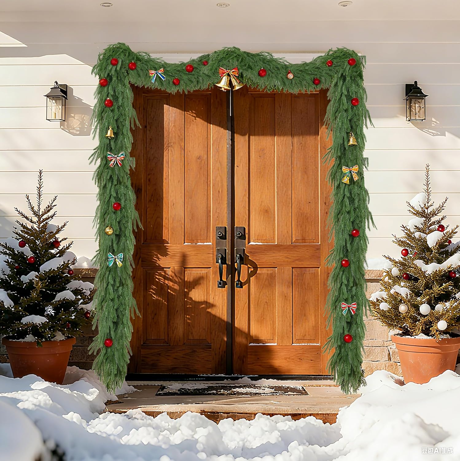 Palonu 1Pcs 9Ft Artificial Norfolk Garland, Faux Christmas Greenery Touched Like Real Needles Pine, Decoration for Table Mantle Wall Porch Fireplace Indoor Outdoor Winter Holiday Décor