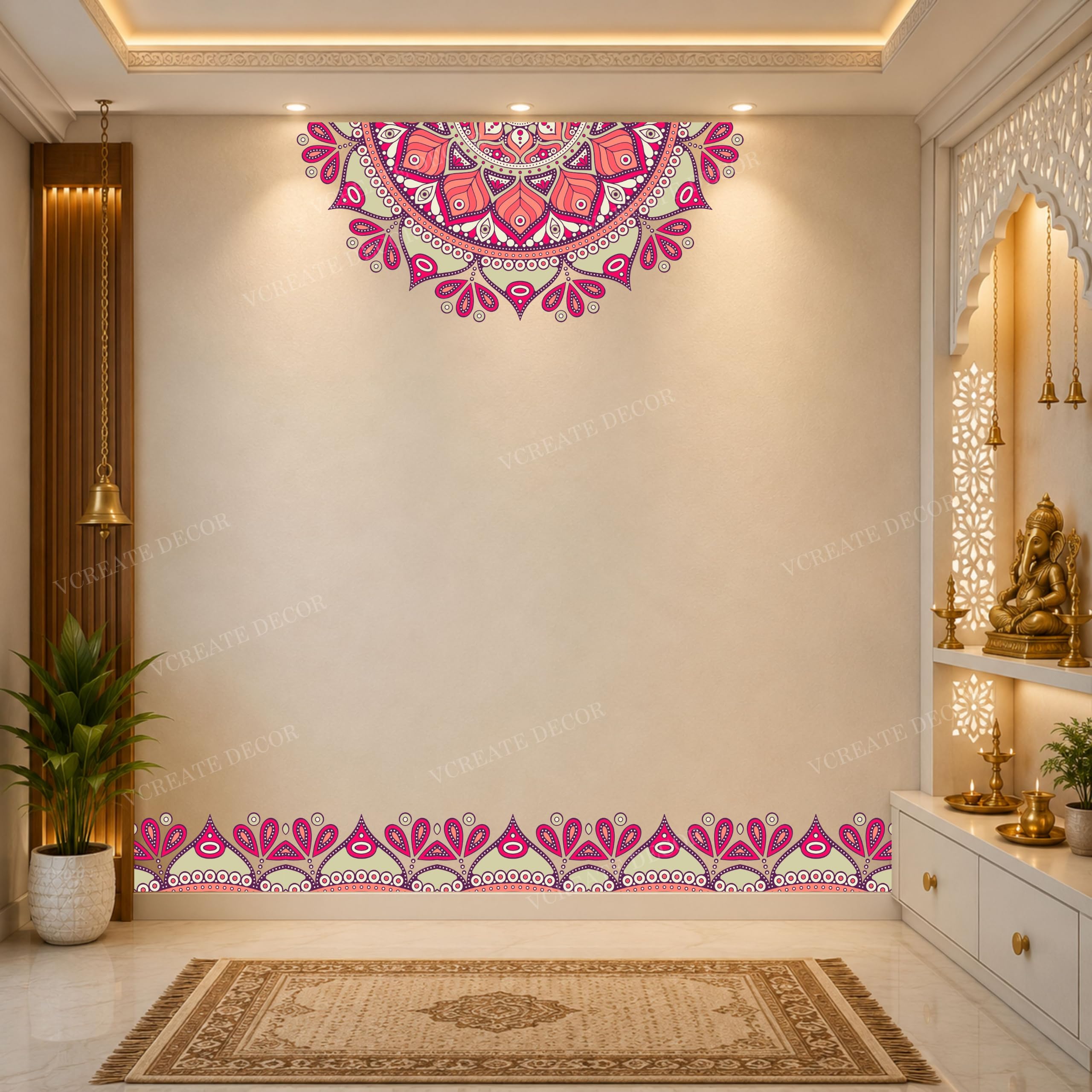 Vcreate Decor Abstract Pink Half Mandala with Border Wall Sticker & Decal,Size- 58 Cm X 48 Cm-image-49