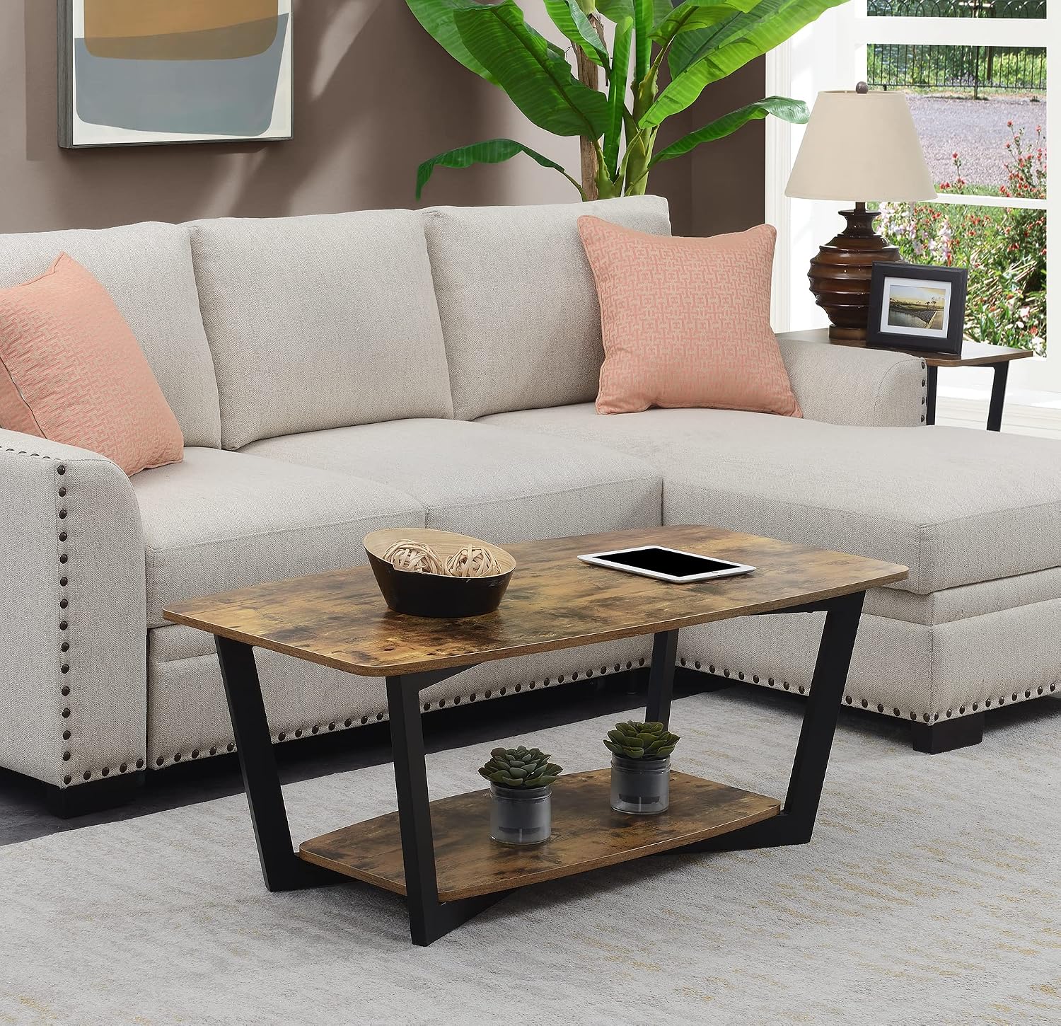Convenience Concepts Graystone Coffee Table with Shelf, Barnwood/Black
