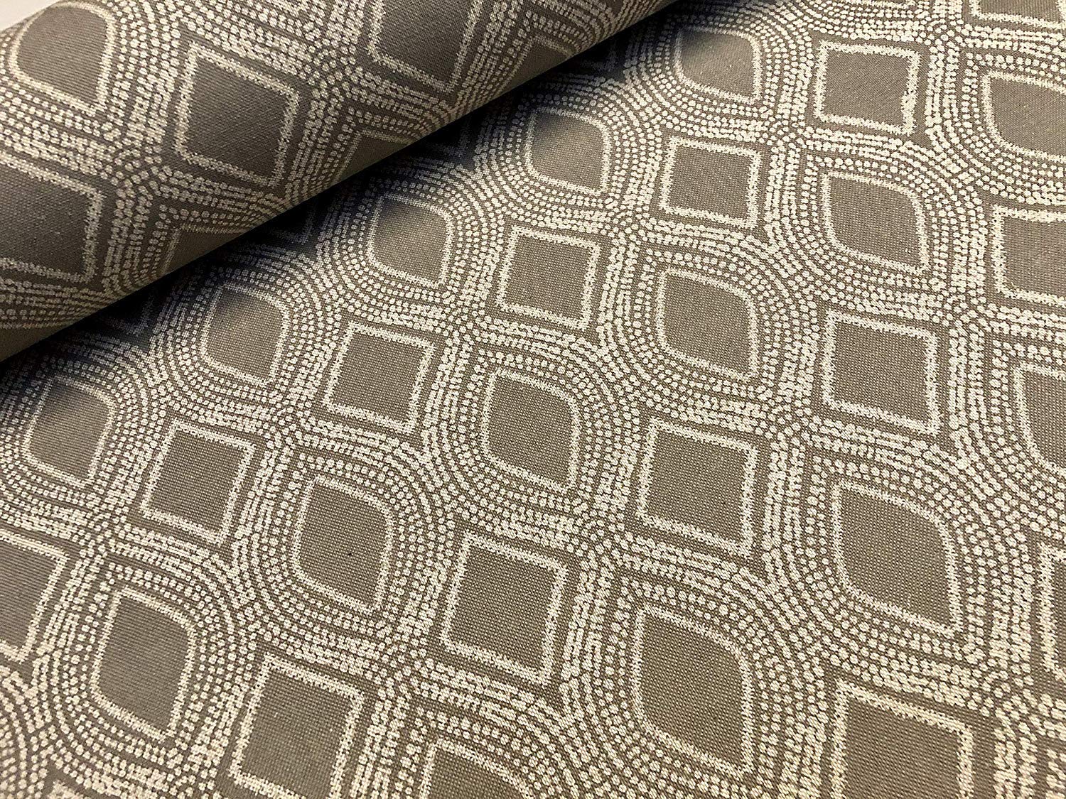 Art Deco Damask Rhombus Diamond Print Fabric Floral Cotton Material for Curtains Upholstery Home Decor - 140cm Wide (Sold by The metre) (Taupe Grey)