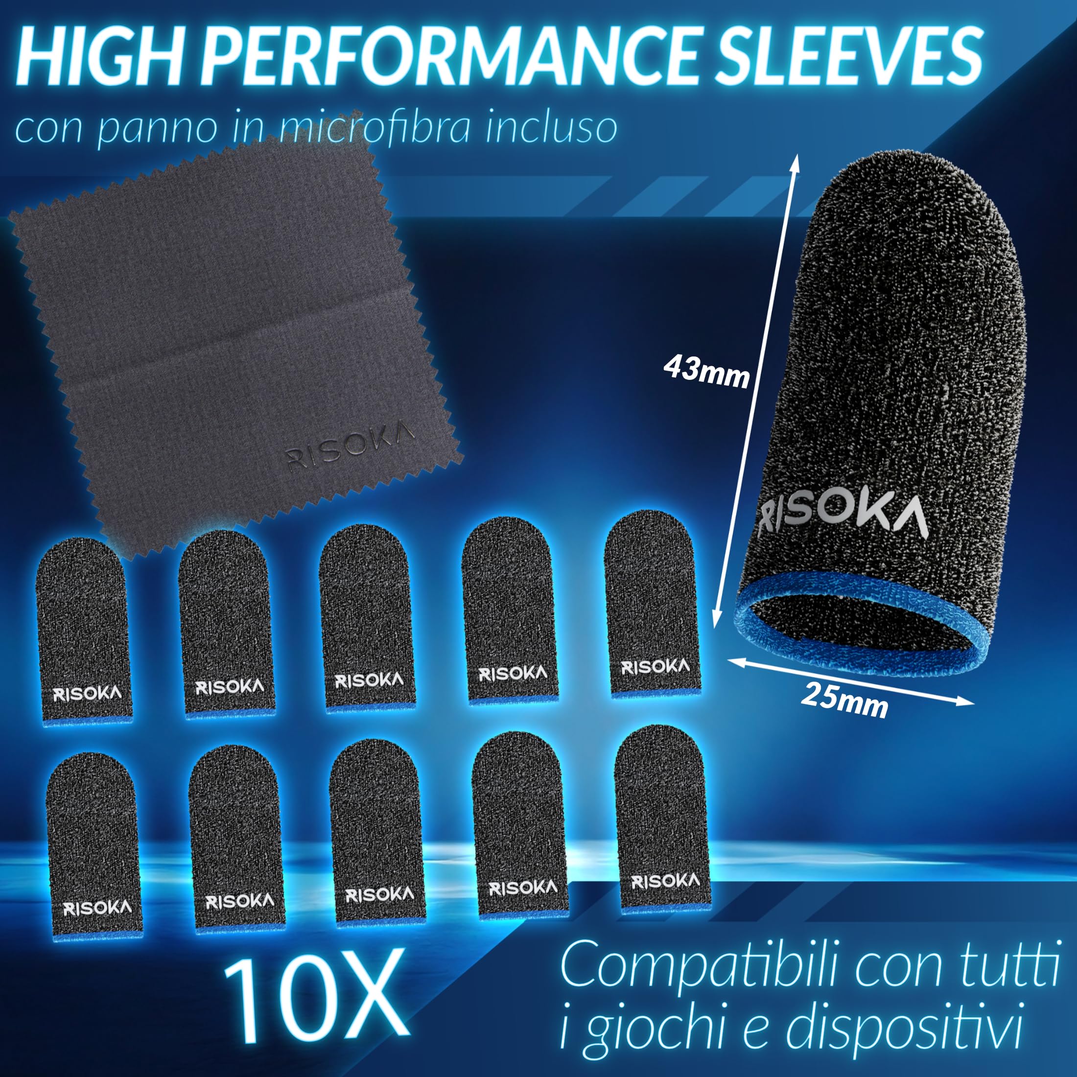 Gaming Finger Sleeves 10 Pezzi - Scorrimento Perfetto sul Touchscreen – Adatto a Tutti i Giochi - Accessori Gadget Controller Smartphone - Guanti Sleeve Telefono - Phone Gamer Manicotto