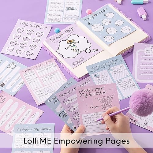 Miniatura 4 de Happy Lolli ME - Kit de diario morado para niñas, más de 300 piezas, diario mullido con cerradura, marcadores, calcomanías y páginas de