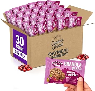Cooper Street Granola Cookie Bake - Chewy Granola Bars with Chia, Flax, Buckwheat and Oats in Delicious Oatmeal Cranberry Flavor | Individually Wrapped Healthy Breakfast Bars | 2 oz | 30 Pack