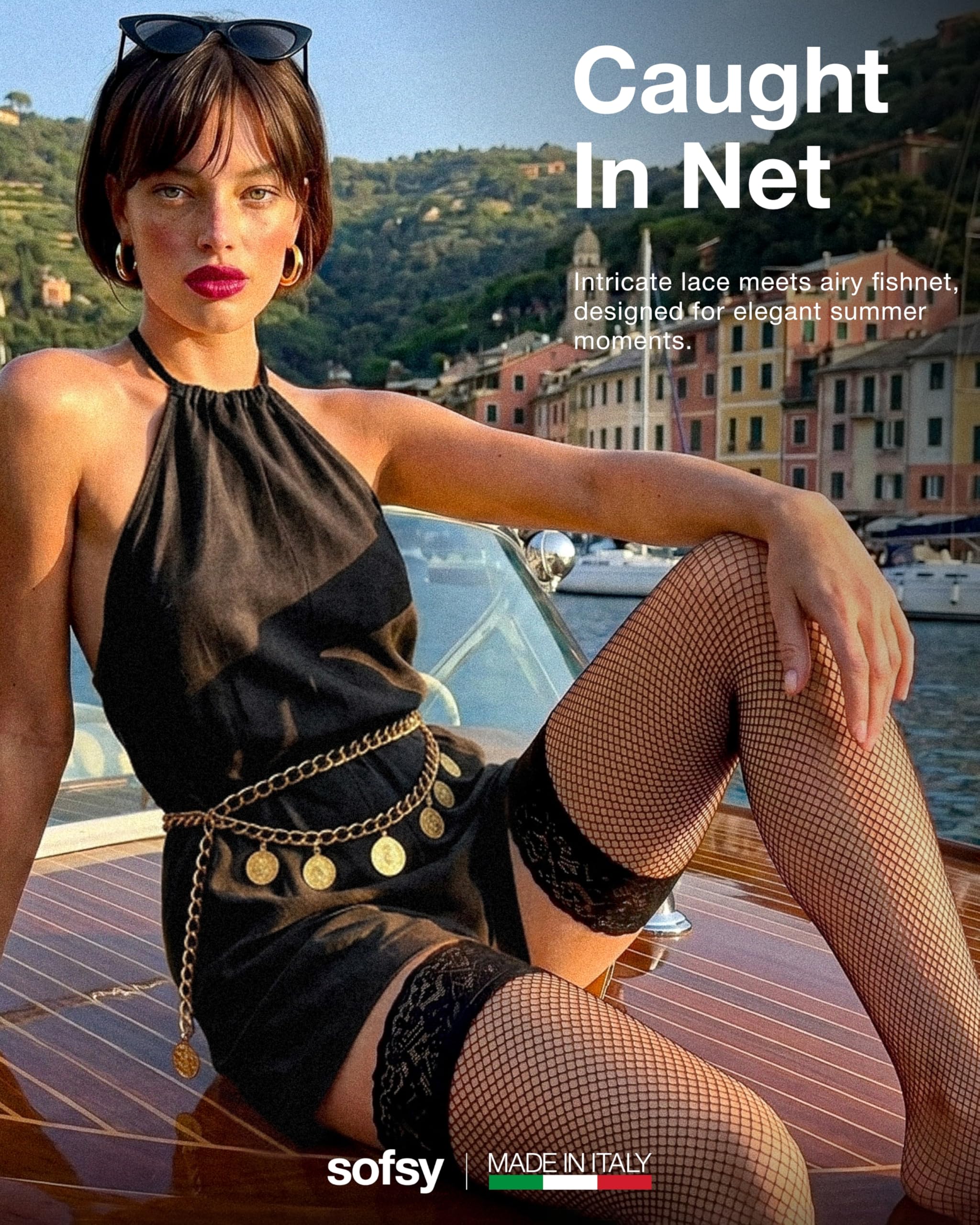 sofsy Calze a Rete Autoreggenti, Con Pizzo Vintage e Silicone Antiscivolo, Perfette per Ballo Latino e Burlesque Italy-Made