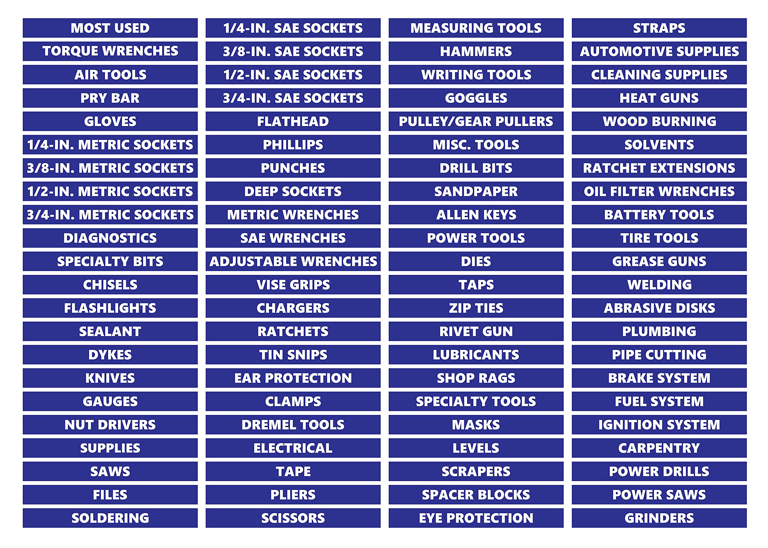 Toolbox Organizational Magnetic Labels Premium Set by DCM Solutions (Blue, 0.5" H x 4.5" W)
