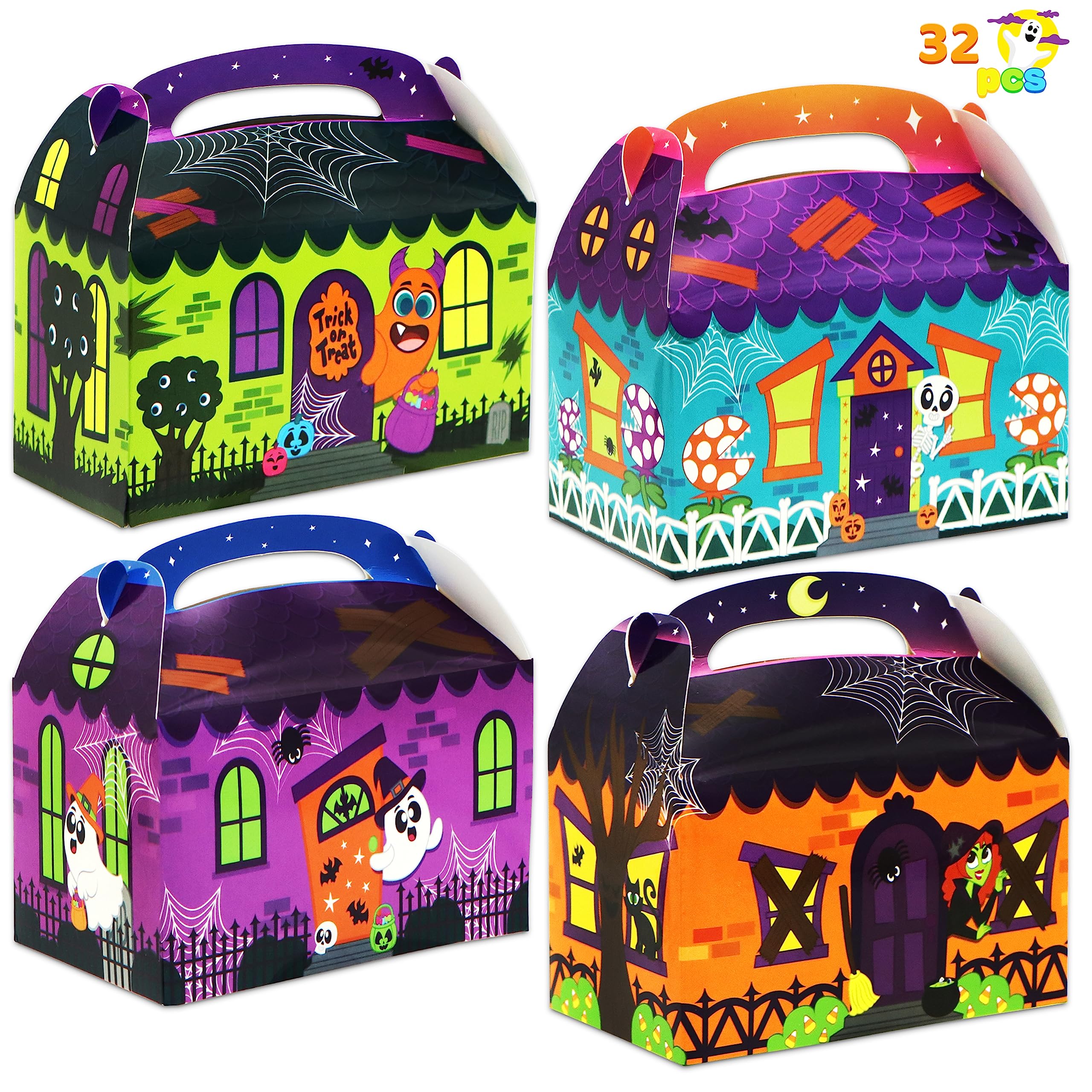 JOYIN 32 Pcs Halloween Candy Treat Boxes, House Cardboard Cupcake Cookie Goodie Boxes for Halloween Party Favor Supplies, Trick or Treat Classroom
