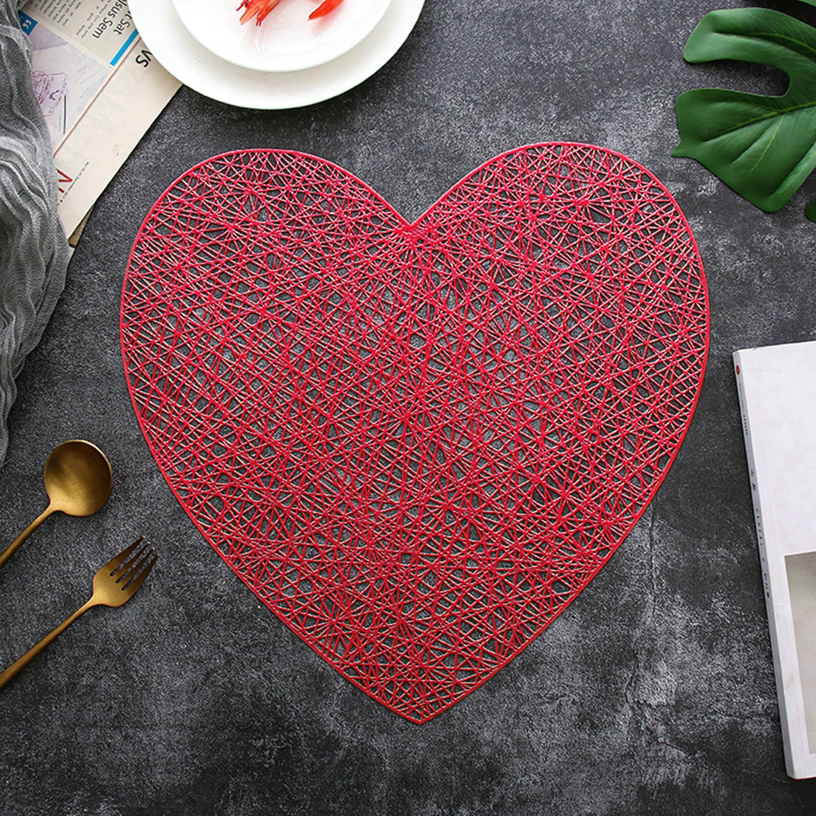 Set de table cœur rouge Daesar à offrir, lot de 6 accessoires de cuisine lavables en PVC