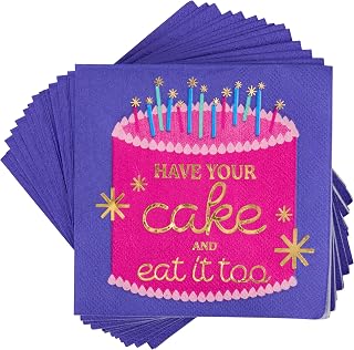 C.R. Gibson TW4-25845 Have Your Cake Disposable Paper Cocktail Napkins, 5" x 5", Multicolor, 20 Pieces