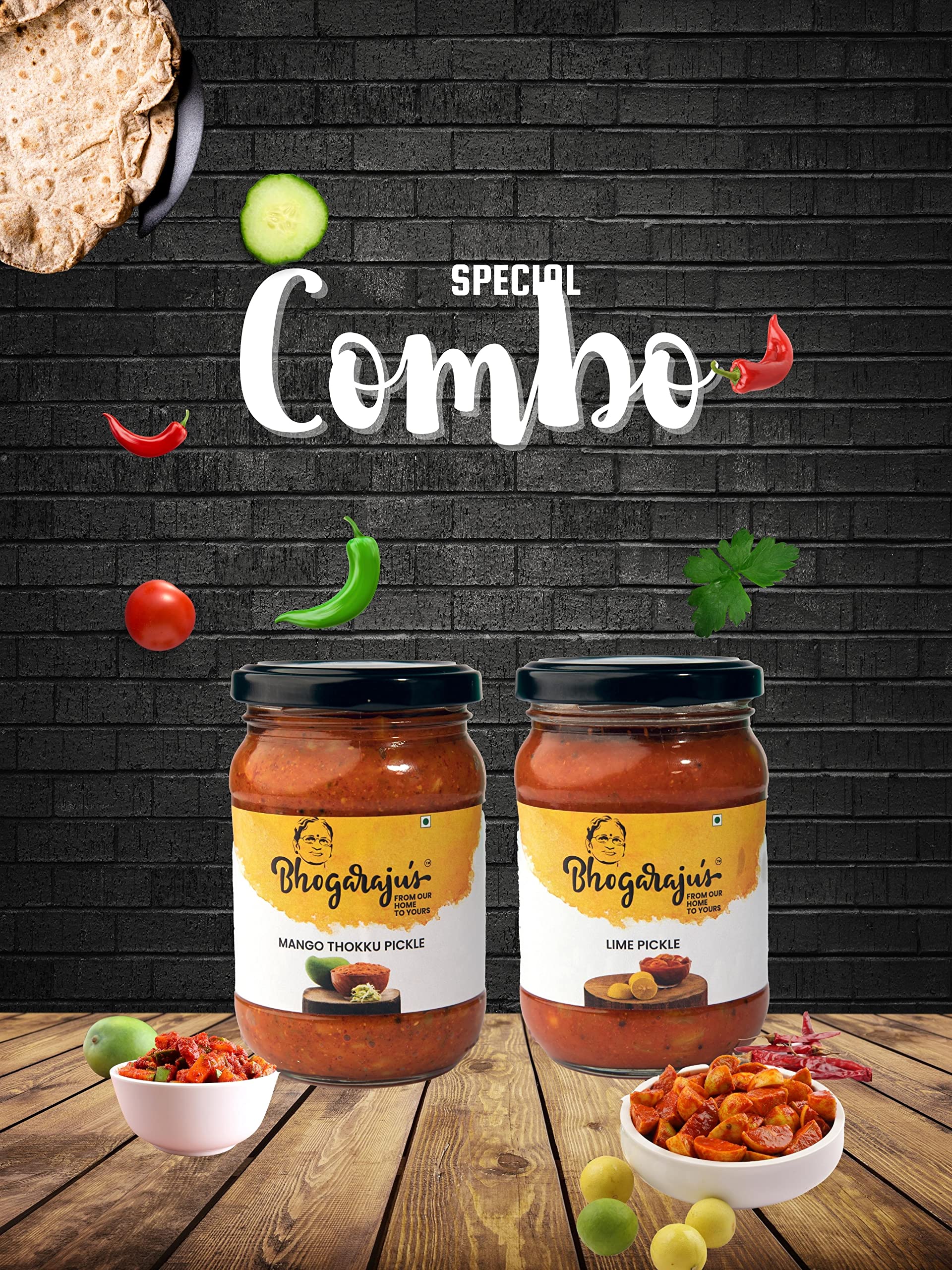 Chokhi Dhani Bhogarajus Andra Style Mango Thokku Pickle + Lime Pickle 300G Each(Pack Of 2)Mango,Lime Pickle(2 X 300 G)