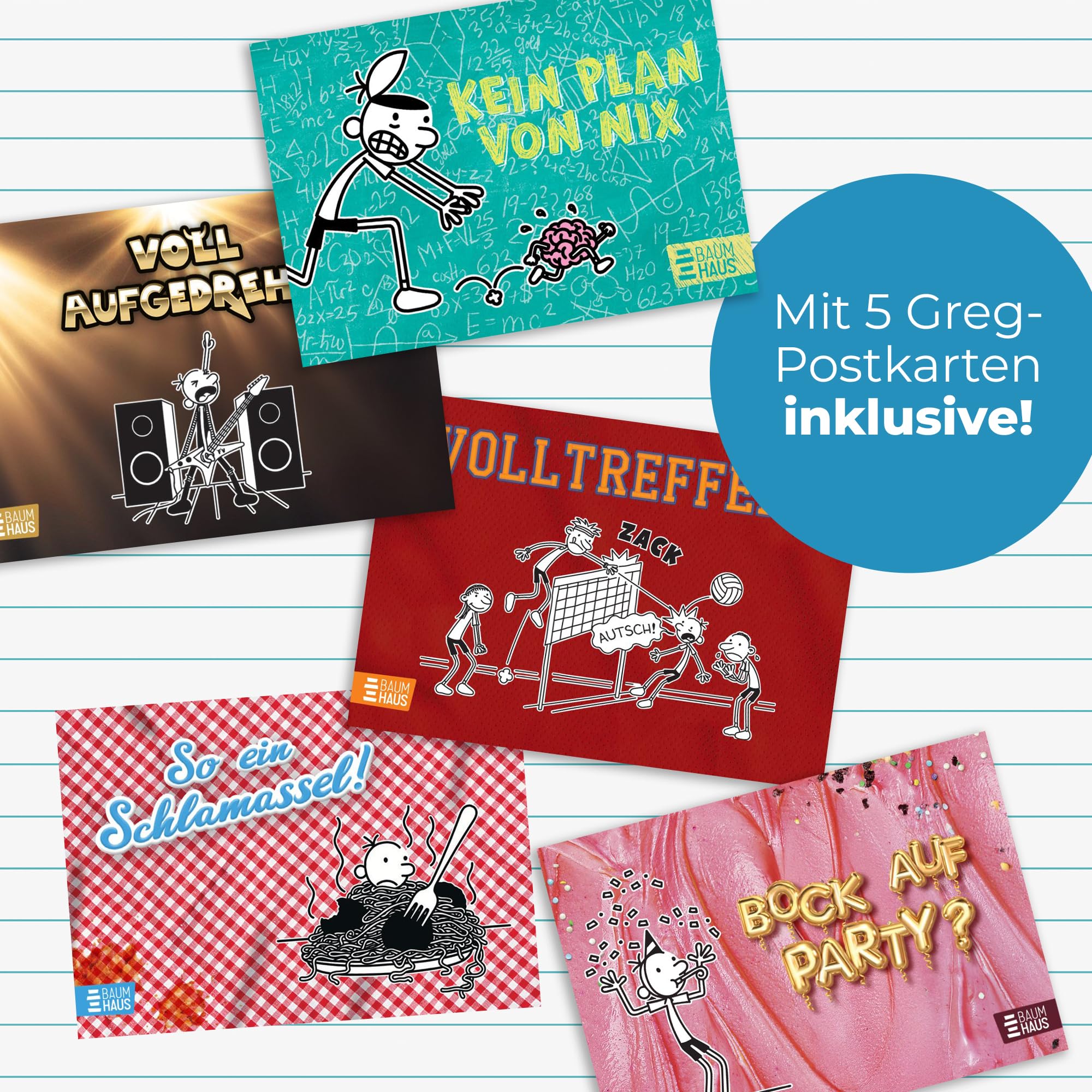 Jeff Kinney Bücherset - Gregs Tagebuch Band 16-20 - Volltreffer, Voll aufgedreht, Kein Plan von nix, So ein Schlamassel, Bock auf Party - Kinderbuch Comic Bestseller mit je einer exklusiven Postkarte