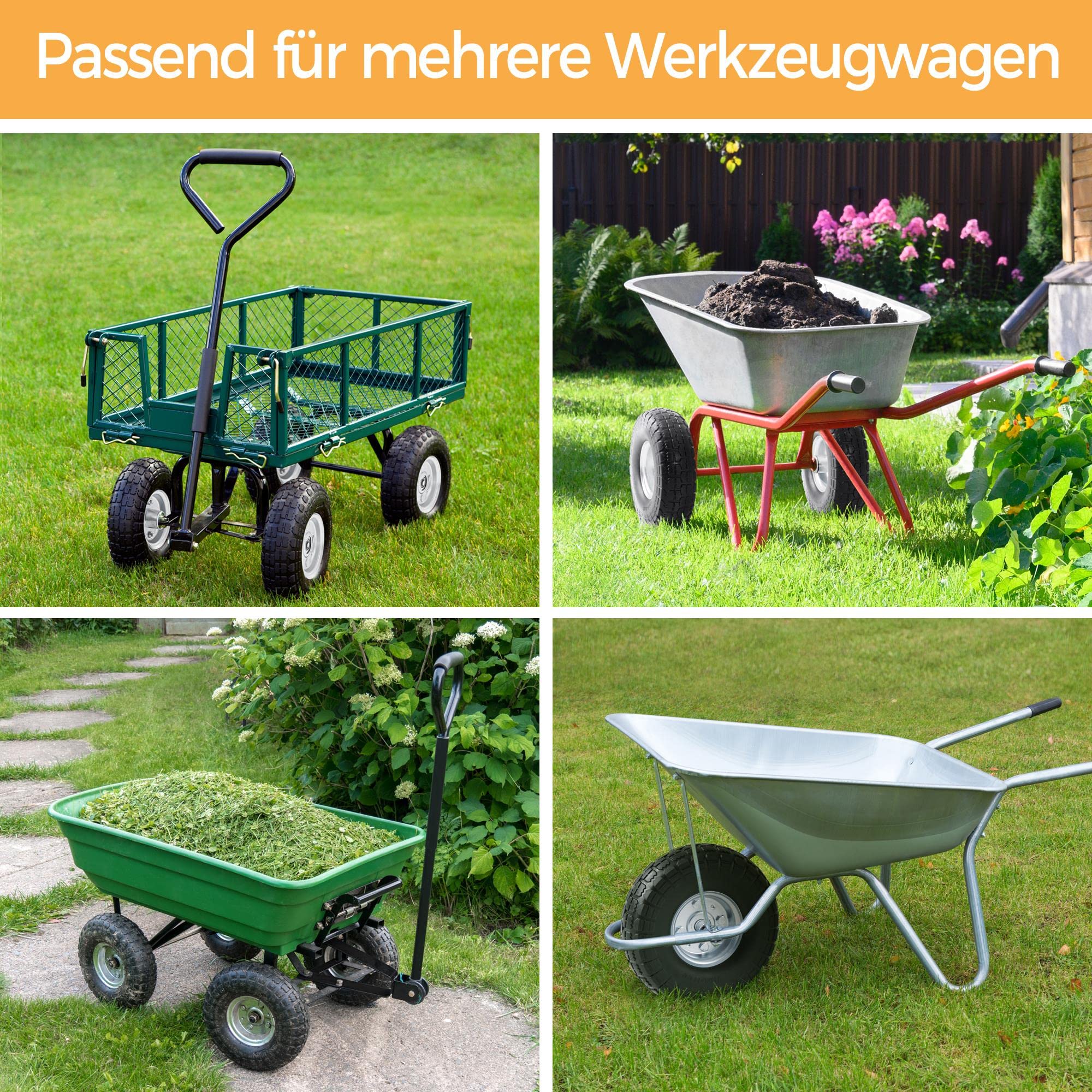 Yaheetech 4 sztuki koła pneumatyczne Ø x wys.: 255 x 80 mm, opony do taczki, koła do wózka transportowego, pełne ogumienie, koło zapasowe, pneumatyczne koła z felgą metalową, średnica osi 16 mm opony gumowe