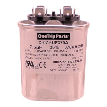 USA Run Capacitor 7.5 UF - 7.5 MFD 370 VAC Flat Oval