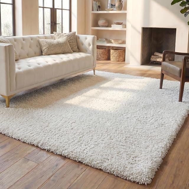 SAFAVIEH Fontana Shag Collection 8' x 10' Ivory FNT800A Solid Non-Shedding Living Room Bedroom Dining Room Entryway Plush 2-inch Thick Area Rug