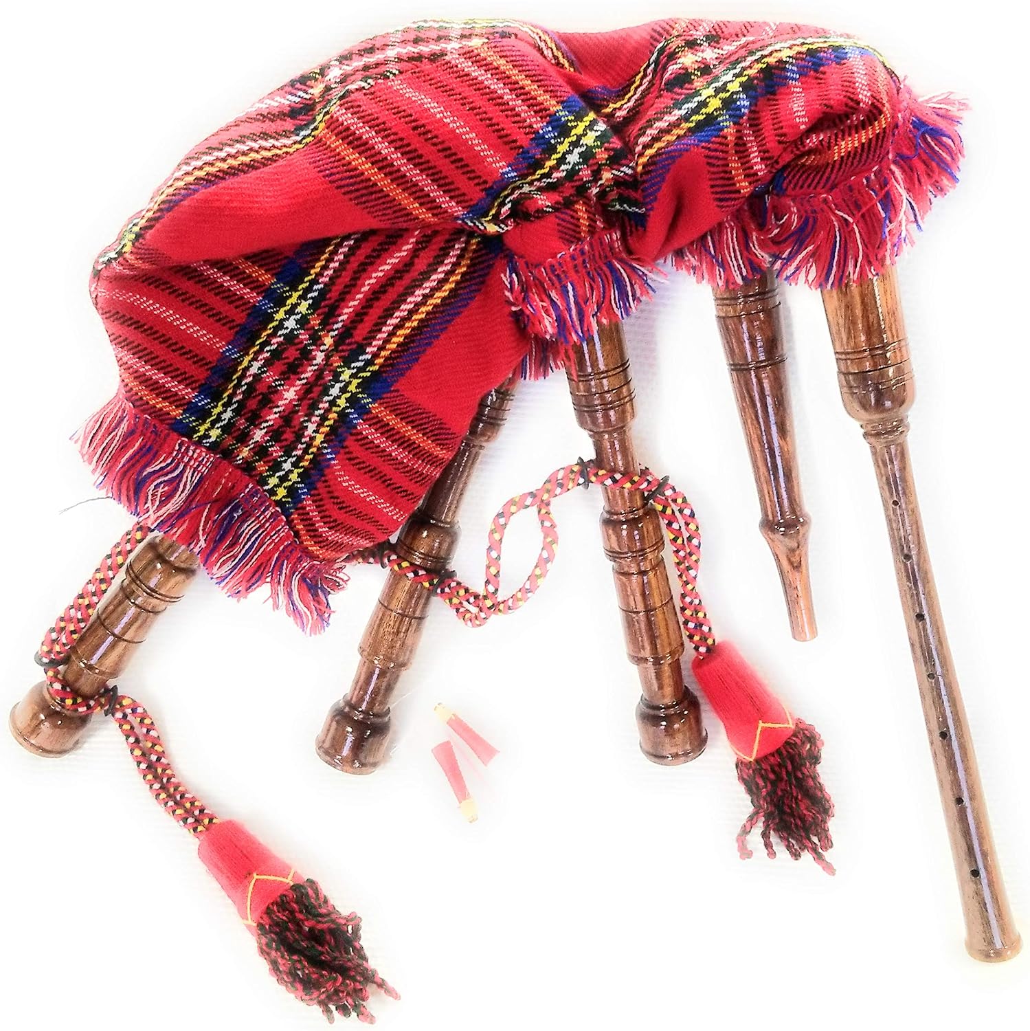 Mini bagpipe Rosewood irish Royal Stewart cover & cord Starter playable for beginner kids junior set comes with 2 free reeds and instruction