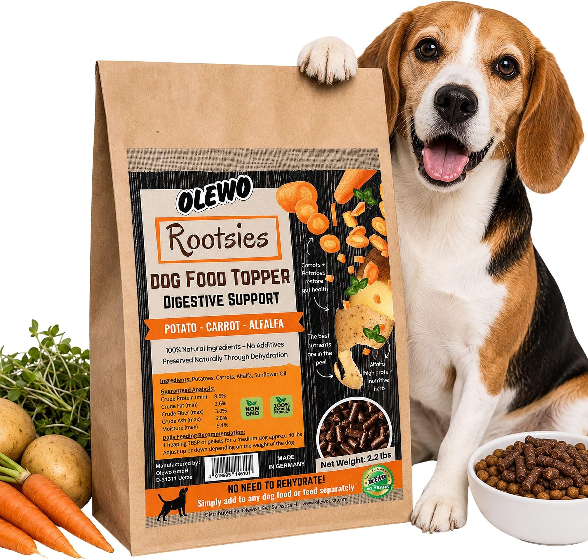 Olewo Rootsies Sensitive Stomach Dog Food Topper for Dogs, 2.2 lbs
