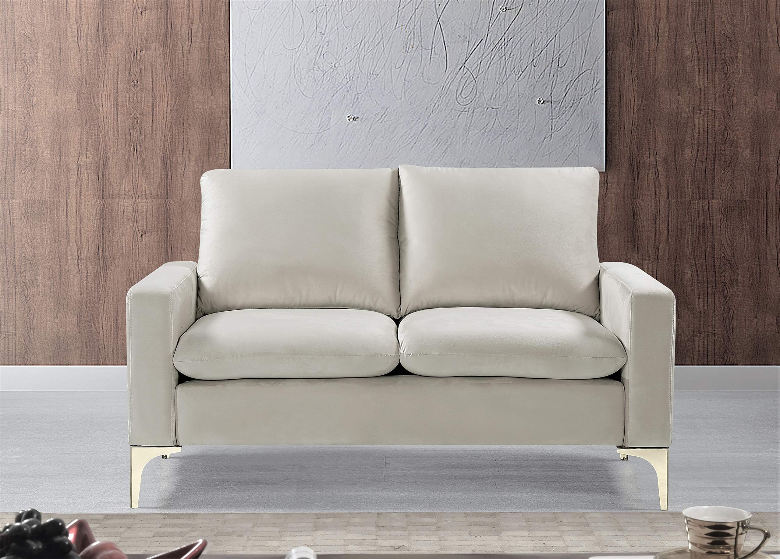 US Pride FurnitureContemporary Velvet Upholstered Loveseat with Stainless Steel Base in Rich Gold