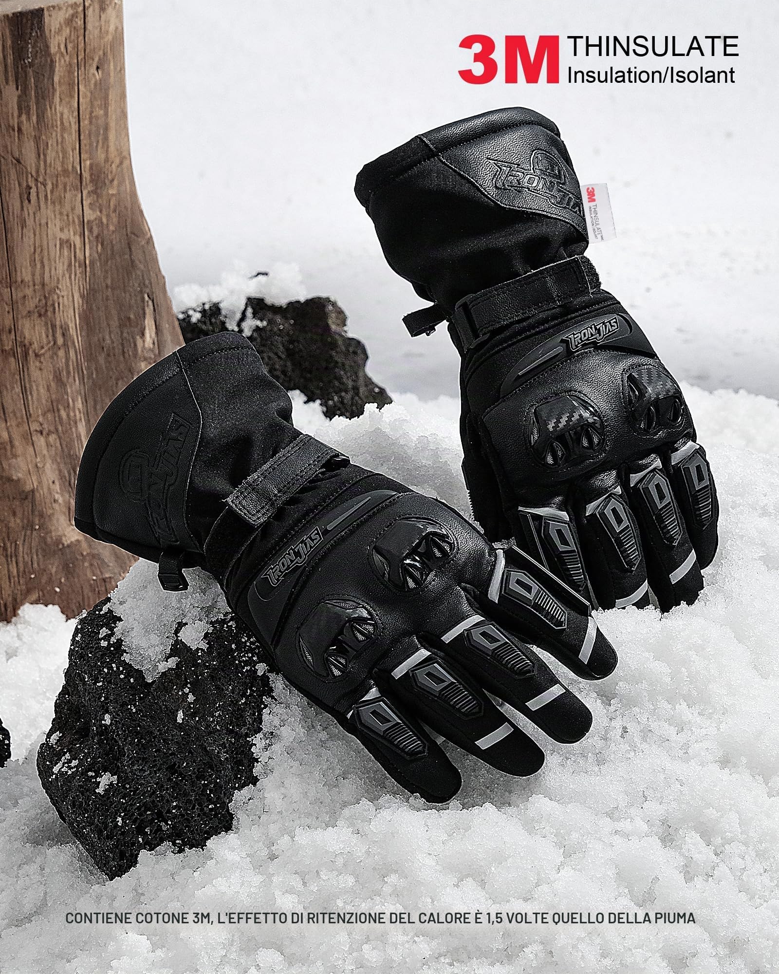 Grapelet Guanti Moto Invernali,Cotone 3M,Guanti Invernali Caldi per Uomo e Donna,Guanti Invernali Moto Impermeabili con Protezione Nocche,Touchscreen
