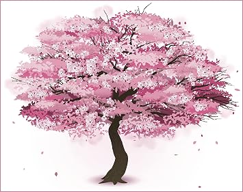Divine Designs Pretty Pink Saruka Cherry Blossom Tree Vinyl Decal Sticker 4" Wide
