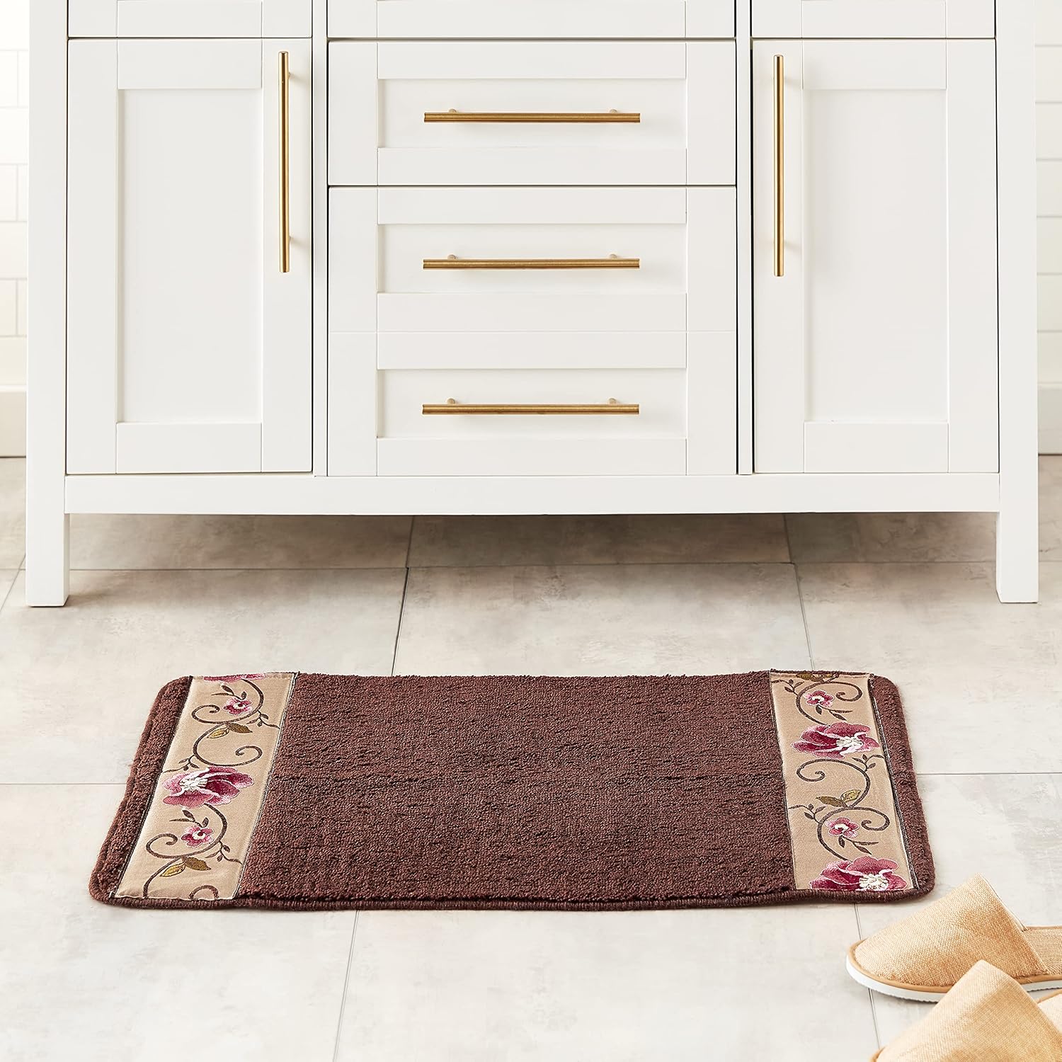 Popular Bath Bath Rug, Larissa Collection, 21" x 12", Rose Design image 2