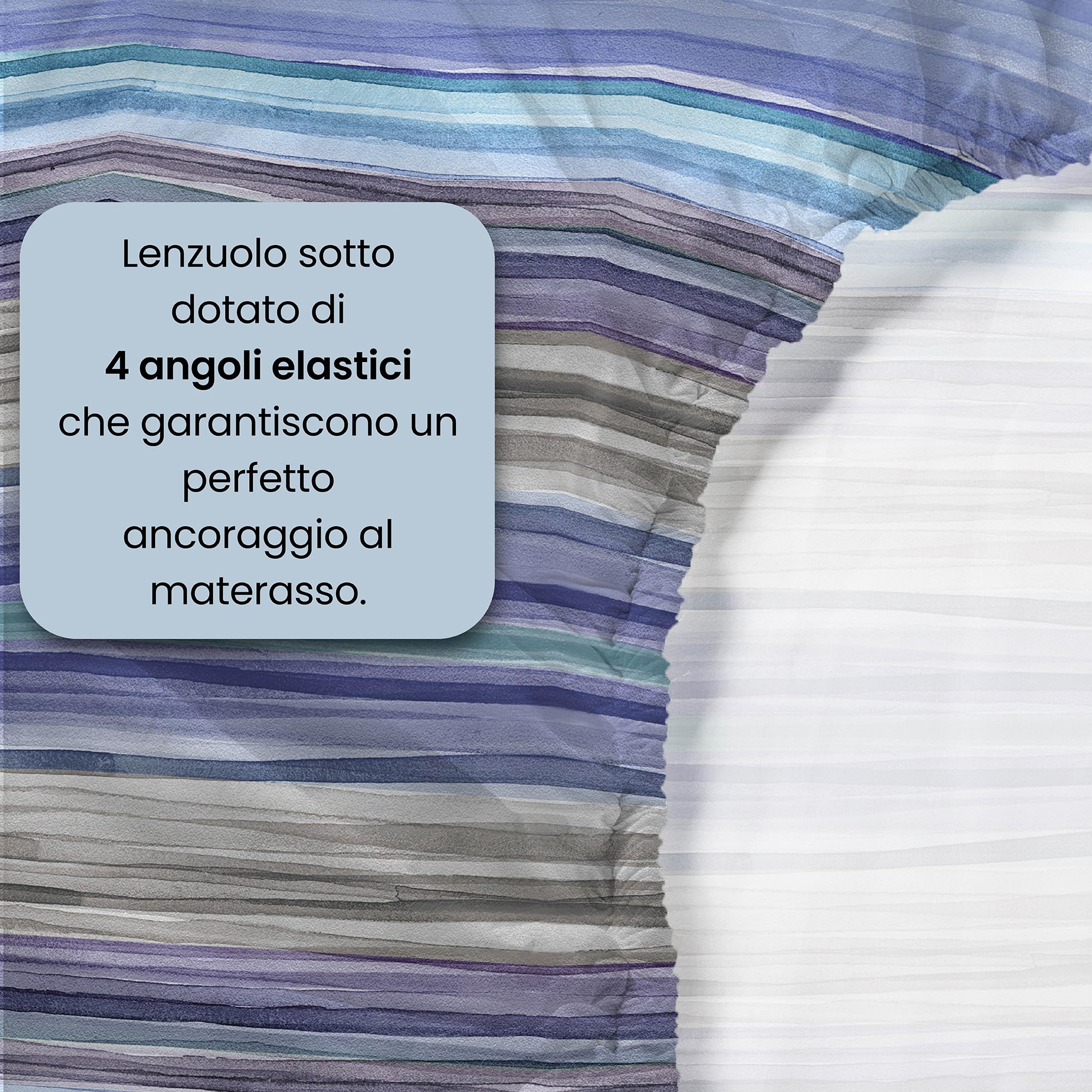Set Lenzuola Letto Singolo River, lavorato in Italia - Completo Letto, Lenzuolo Sotto con Angoli, Telo Sopra 90x200cm e Federa con Patella Interna (Singolo, rio blue)