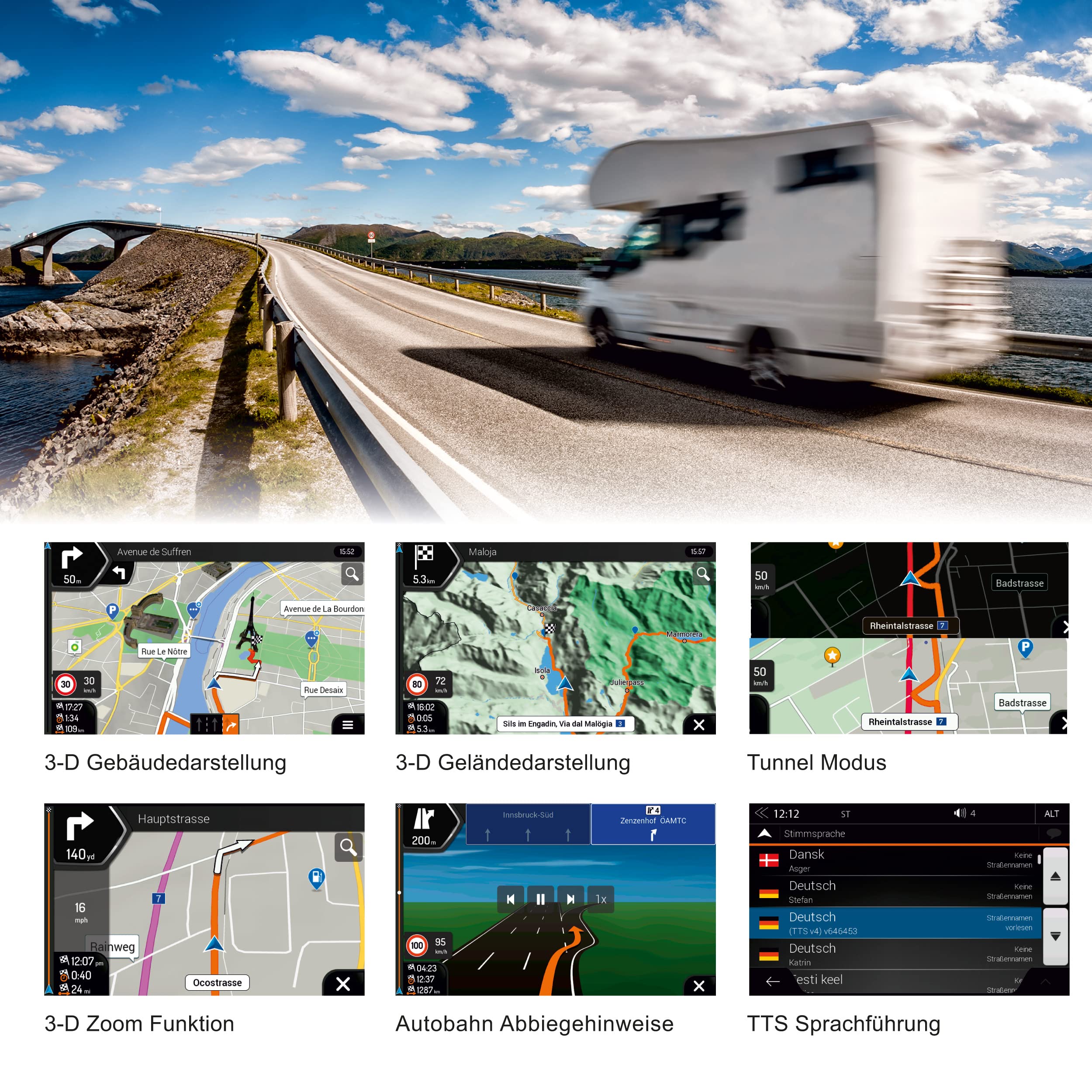 ZENEC Z-EMAP76MH-TT3 Carte Micro SDHC avec Navigation de Camping-Car pour ZENEC Infotainer Z-E3776, Z-N975 et Z-N976, Cartes 3D pour l'europe, Camping P.O.I. Camping-Cars, TMC