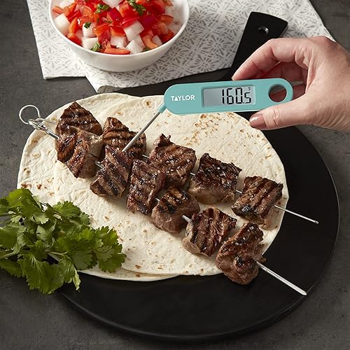 Miniatura 5 de Taylor Termómetro digital de lectura instantánea para carne, barbacoa, cocina, sonda plegable, color verde azulado, lectura LCD de 0.7 pulgadas