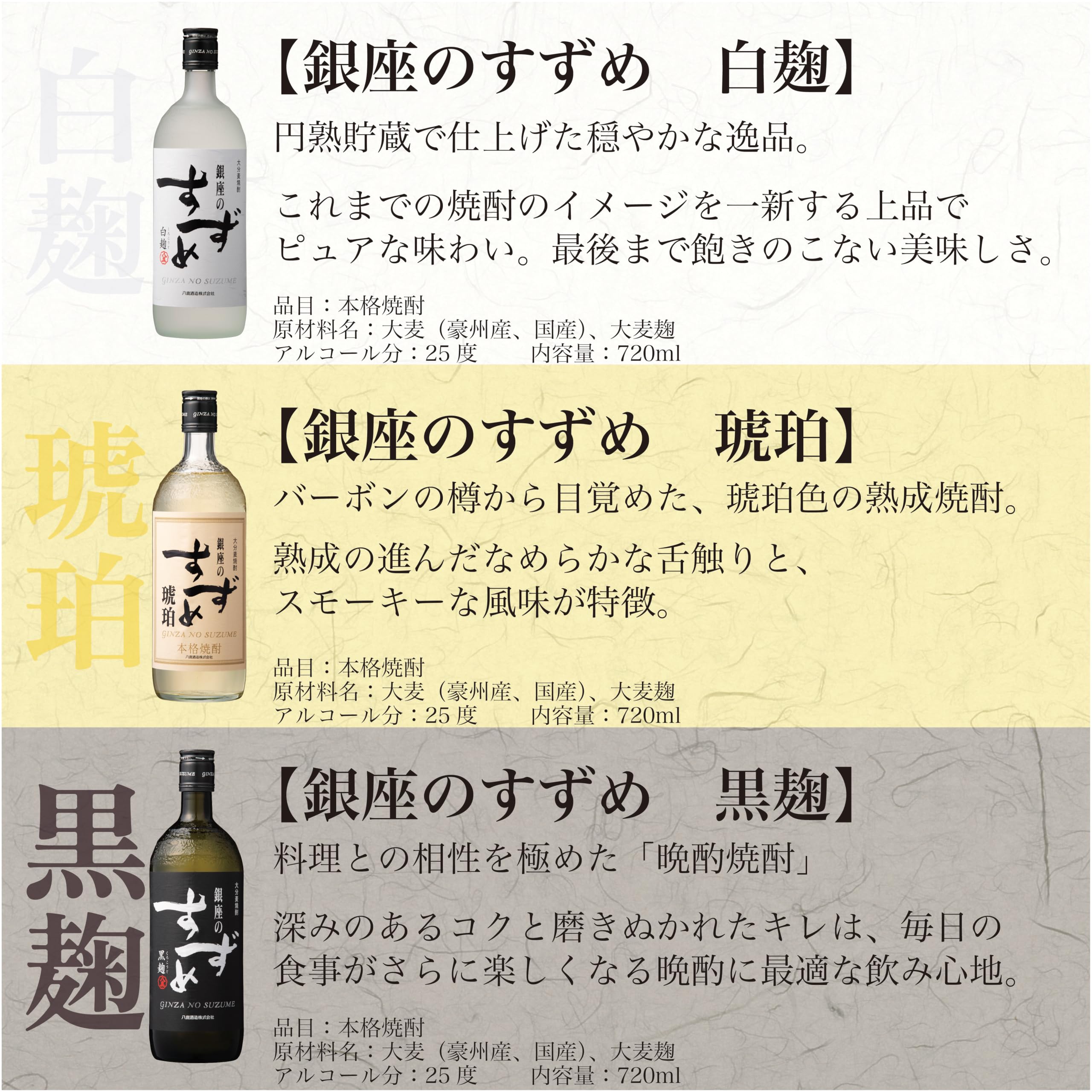 Amazon.co.jp: 八鹿酒造 銀座のすずめ 飲み比べ セット KBW-2 [ 焼酎