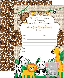 Your Main Event Prints Jungle Safari Baby Shower Invitations, Safari Animal Invitation, 20 Fill in Invitations and Envelopes, Boy or Neutral Baby Shower Party, Monkey, Lion, Elephant, Giraffe