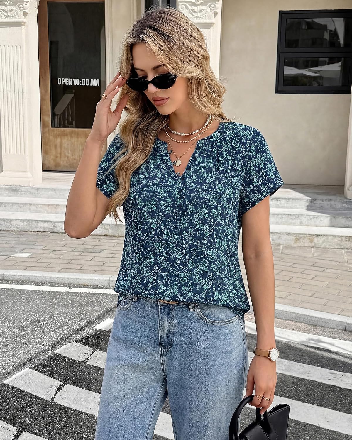 Timeson Women's Short Sleeve Tops Dressy Casual Button Down Chiffon Blouses Office Work Shirts