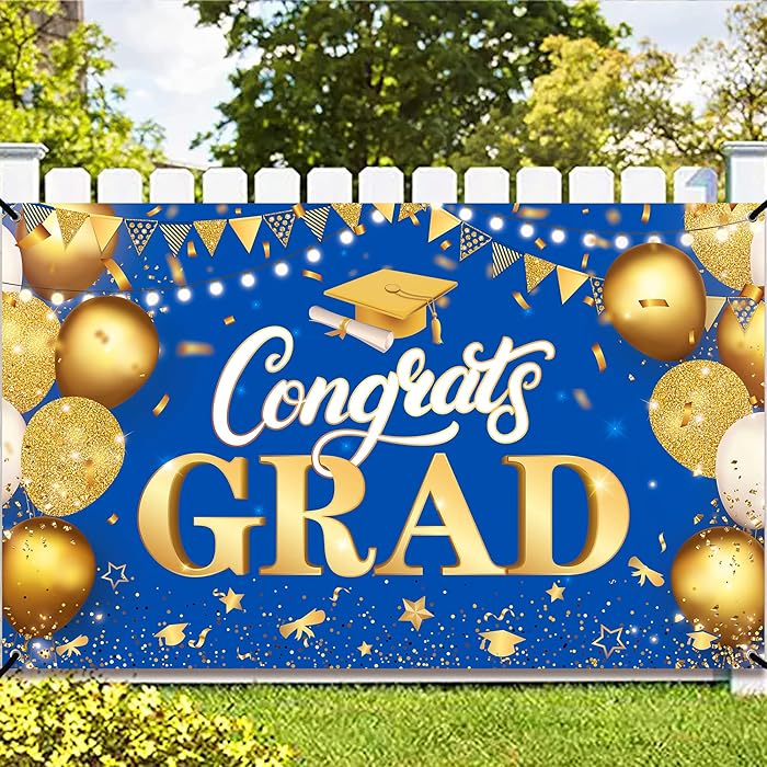 Buy XtraLarge, Congrats Grad Banner 72x44 Inch, Blue and Gold