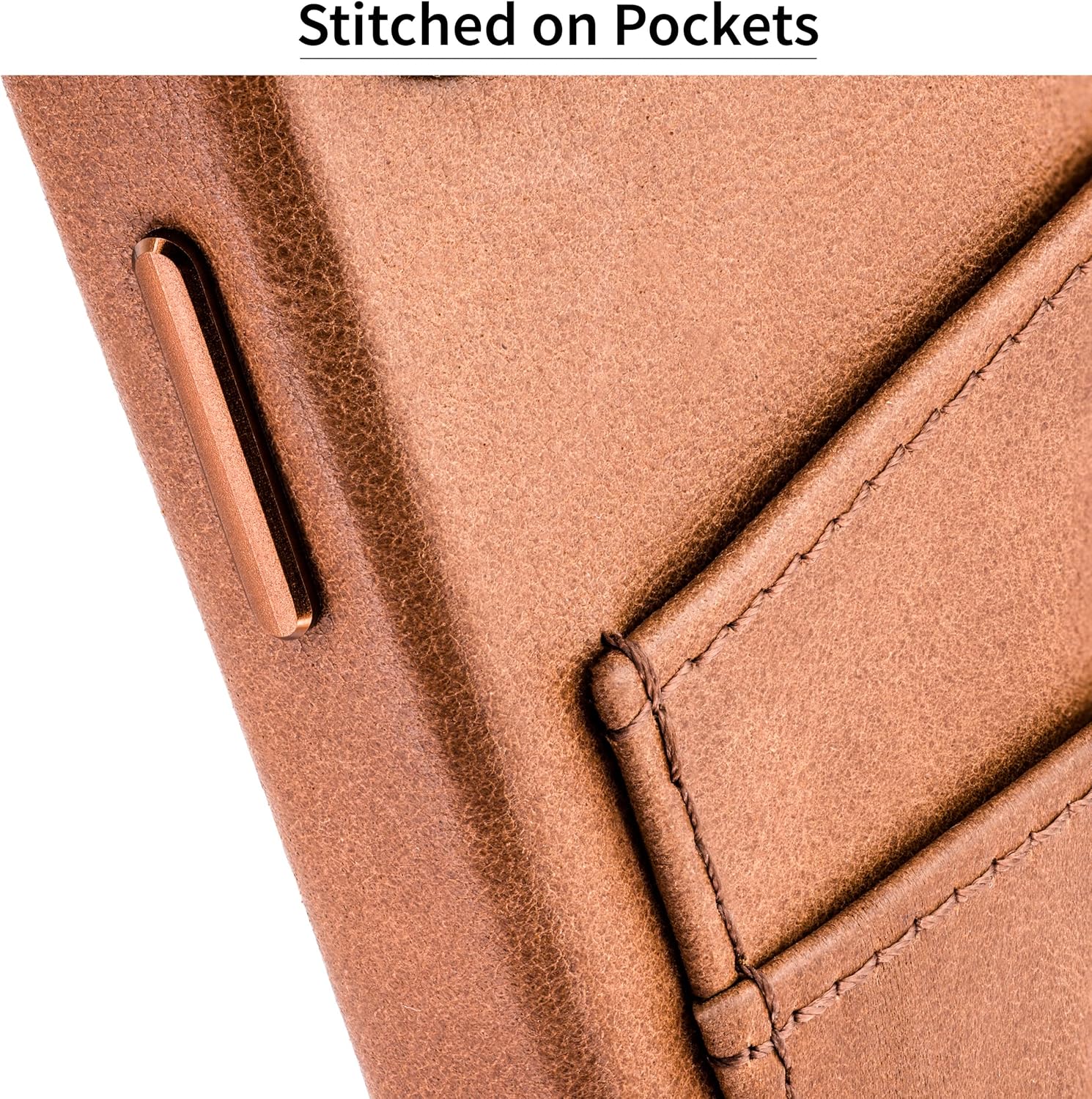 Dockem Genuine Leather Card Case for iPhone 13 with Built-in Metal Plate for Magnetic Mounting, Stitched-on Wallet with 2 Credit Card Holders, 6.1" M2GL [Light Brown]
