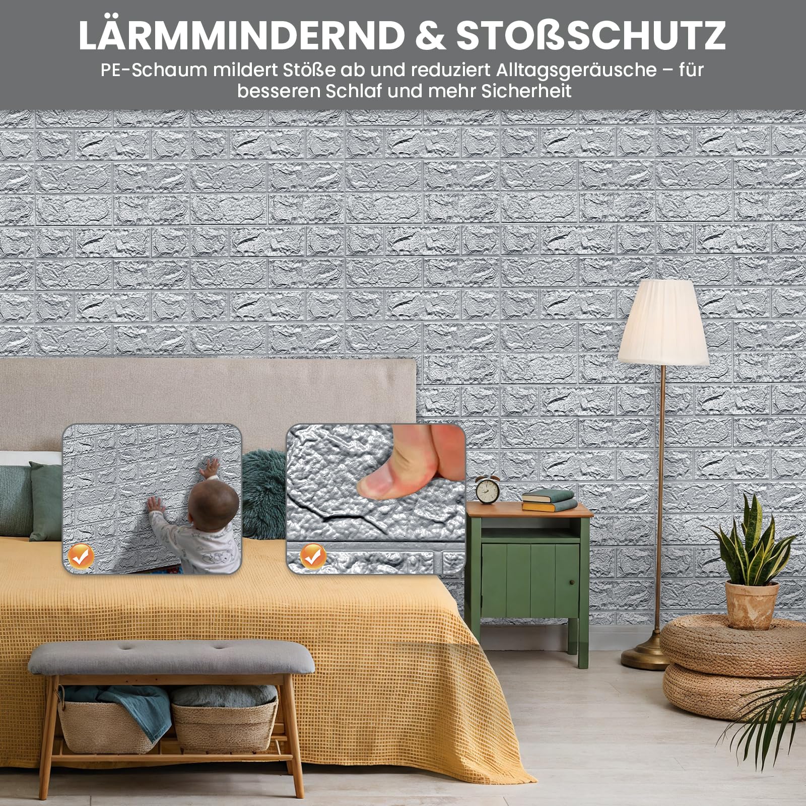 3D Wandpaneele Selbstklebend 70 cm x 10 M - Tapete Steinoptik Tapete Ziegel, Wasserdicht Wandaufkleber Ziegelstein, Wandtapete für Küche Schlafzimmer, Hintergrund TV (Grau, 10 M)