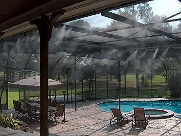Patio Misting Kit - Pre- Assembled Misting System - Simply unpack and Attach - Cools temperatures by up to 30 Degrees - for Patio, Pool and Play Areas 60 Feet - 16 Nozzles