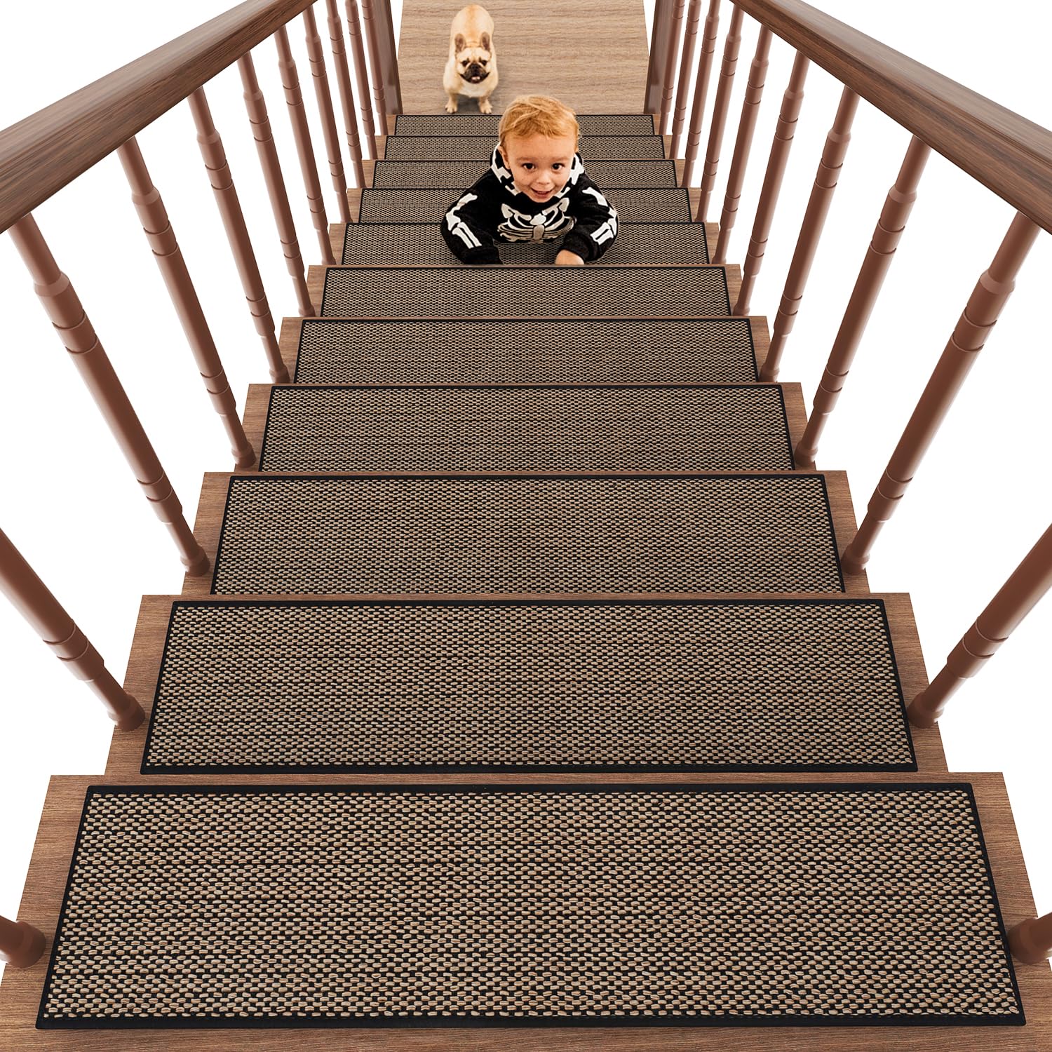 PADOOR Non Slip Stair Steps, Rubber Bottom for Wooden Stairs, 15 Pcs No Carpet Remains, Stair Steps for Kids and Dogs, 20 x 76 cm, Black