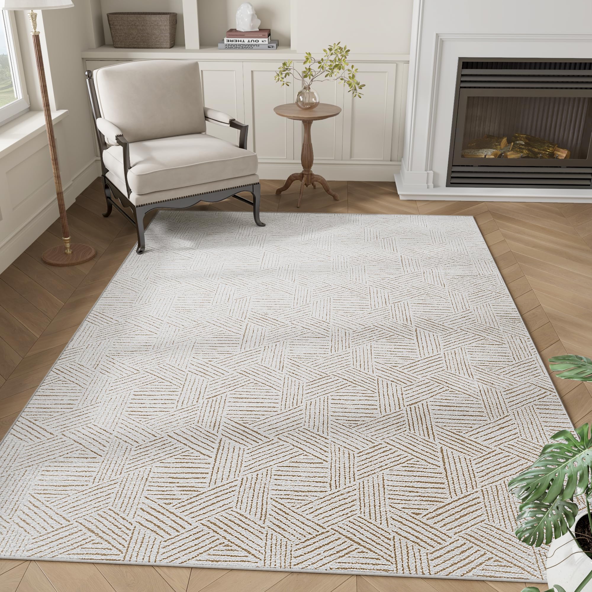 NICETOWN Brown Jacquard Area Rug 5x7 for Living Room- Non Slip