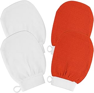 Tugaizi 4 Pieces Exfoliating Glove Kessa Exfoliation Scrubbing Mitt Body Exfoliating Glove Moroccan Spa Scrubber for Dead Skin and Fake Tan Removal(150D)