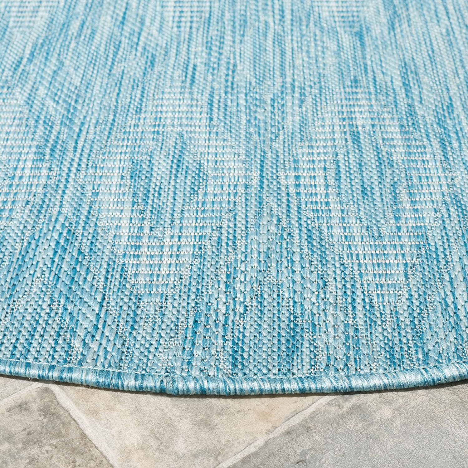 SAFAVIEH Washable Rug Outdoor Courtyard Collection - 7'10" Round, Aqua Blue, Non-Shedding & Easy Cleaning, Ideal for Patio, Backyard, Mudroom (CY8522-37122)