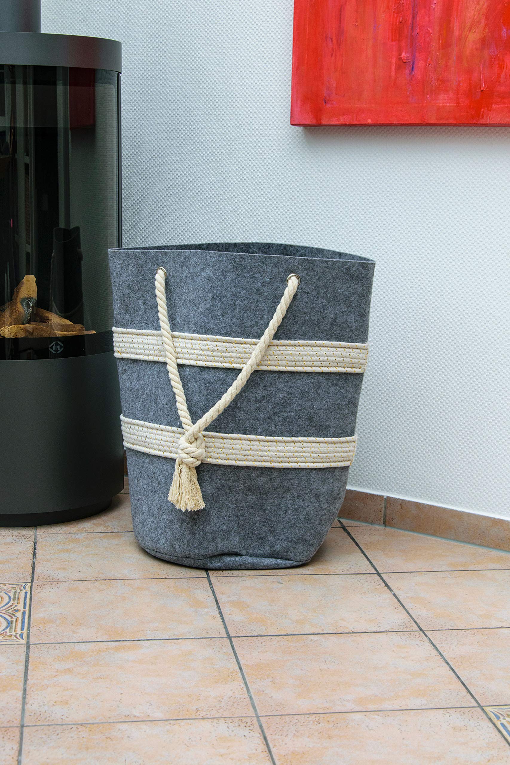 dobar® 87802e filcowy kosz z uchwytami do noszenia, pojemnik filcowy na drewno kominkowe, czasopisma, pranie, torba filcowa, torba do przechowywania, 40 x 40 x 60 cm, szary/biały