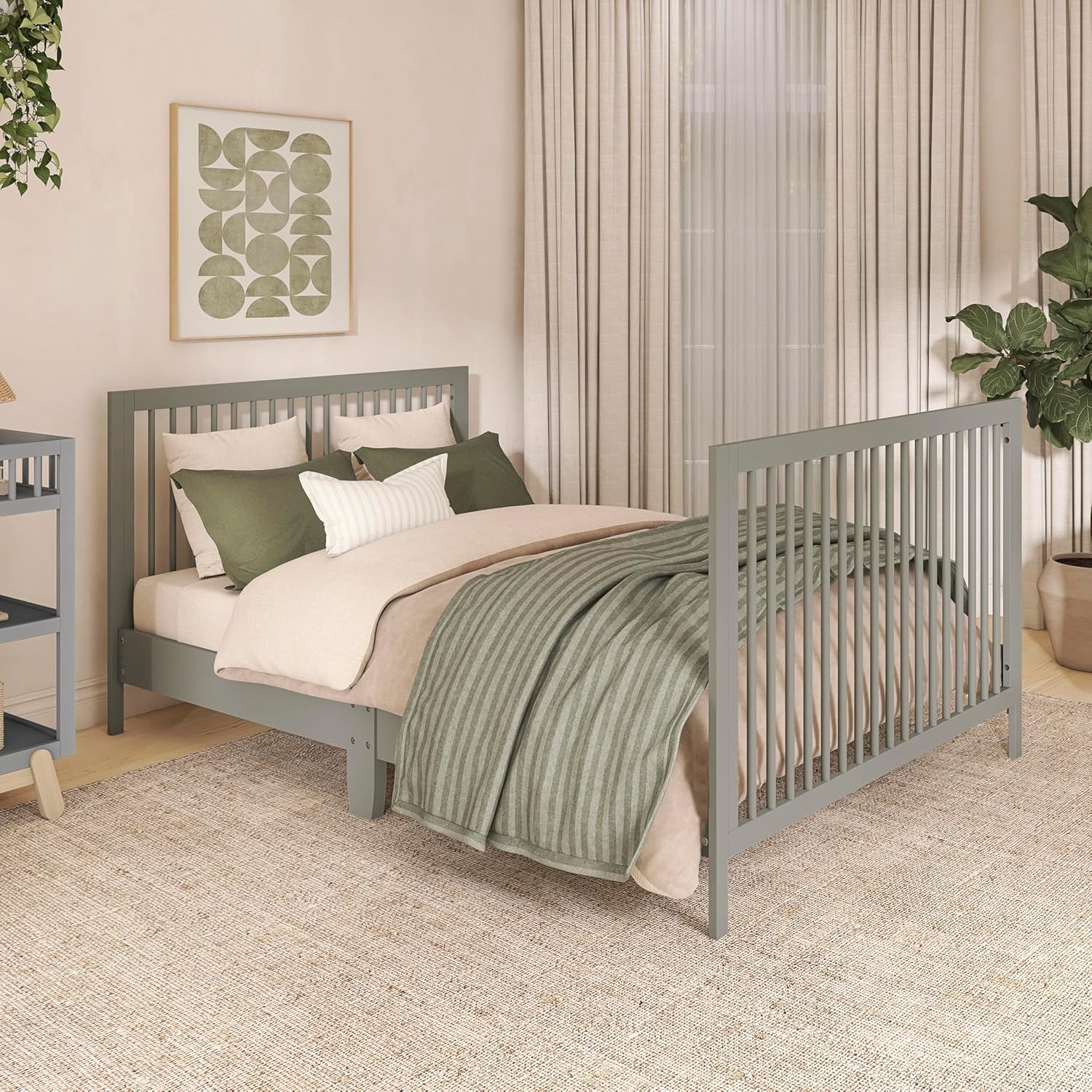 Dream On Me Hygge 5-in-1 Convertible Full-Size Baby Crib in Sea Grass & Vintage Oak, GreenGuard Gold & BSA, Converts to Toddler, Day & Full-Size Bed, Adjustable Mattress Heights, Modern Nursery