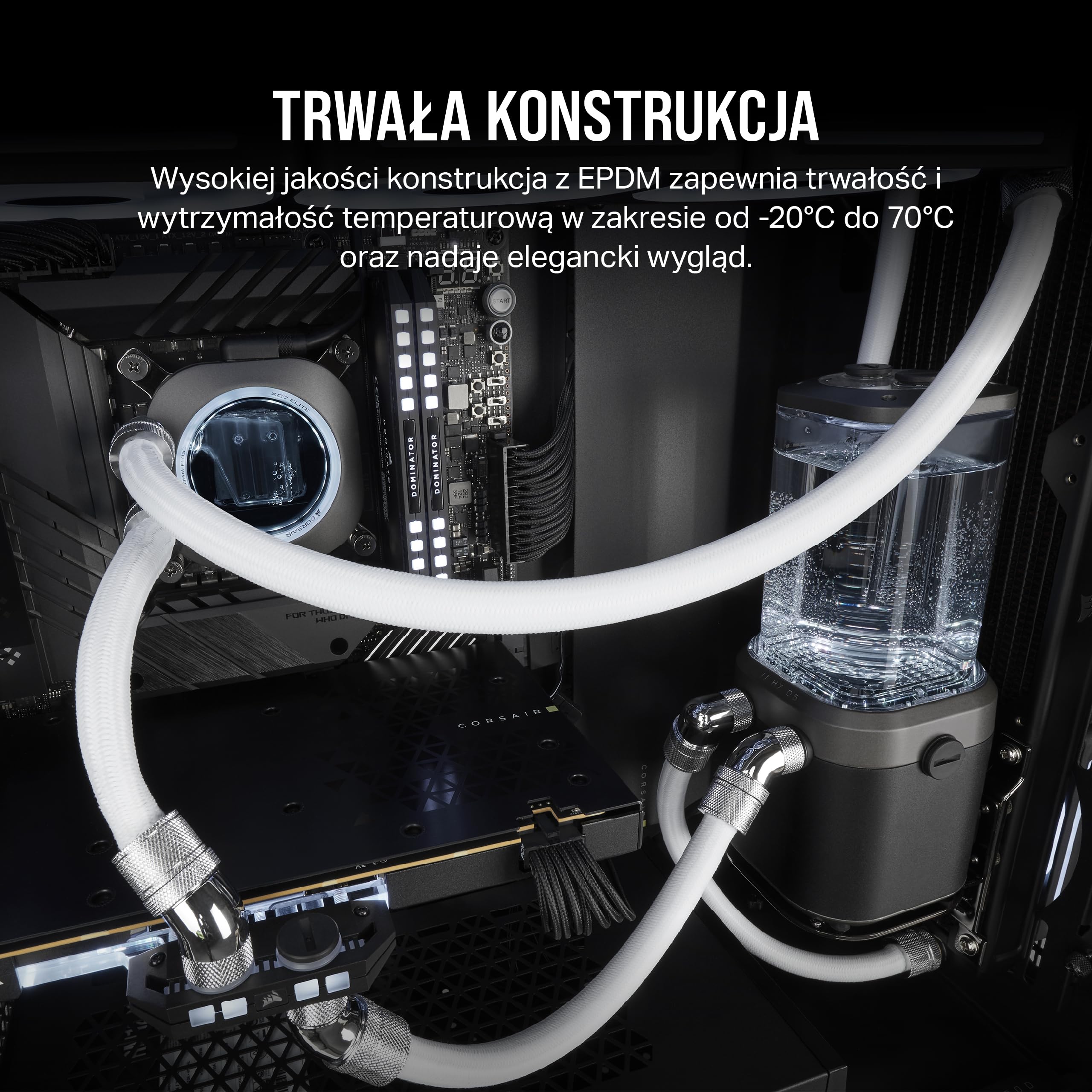 CORSAIR Hydro X Series XT Softline Wąż pokryty siatką - Łatwe przycinanie - Trwała guma EPDM - Biały